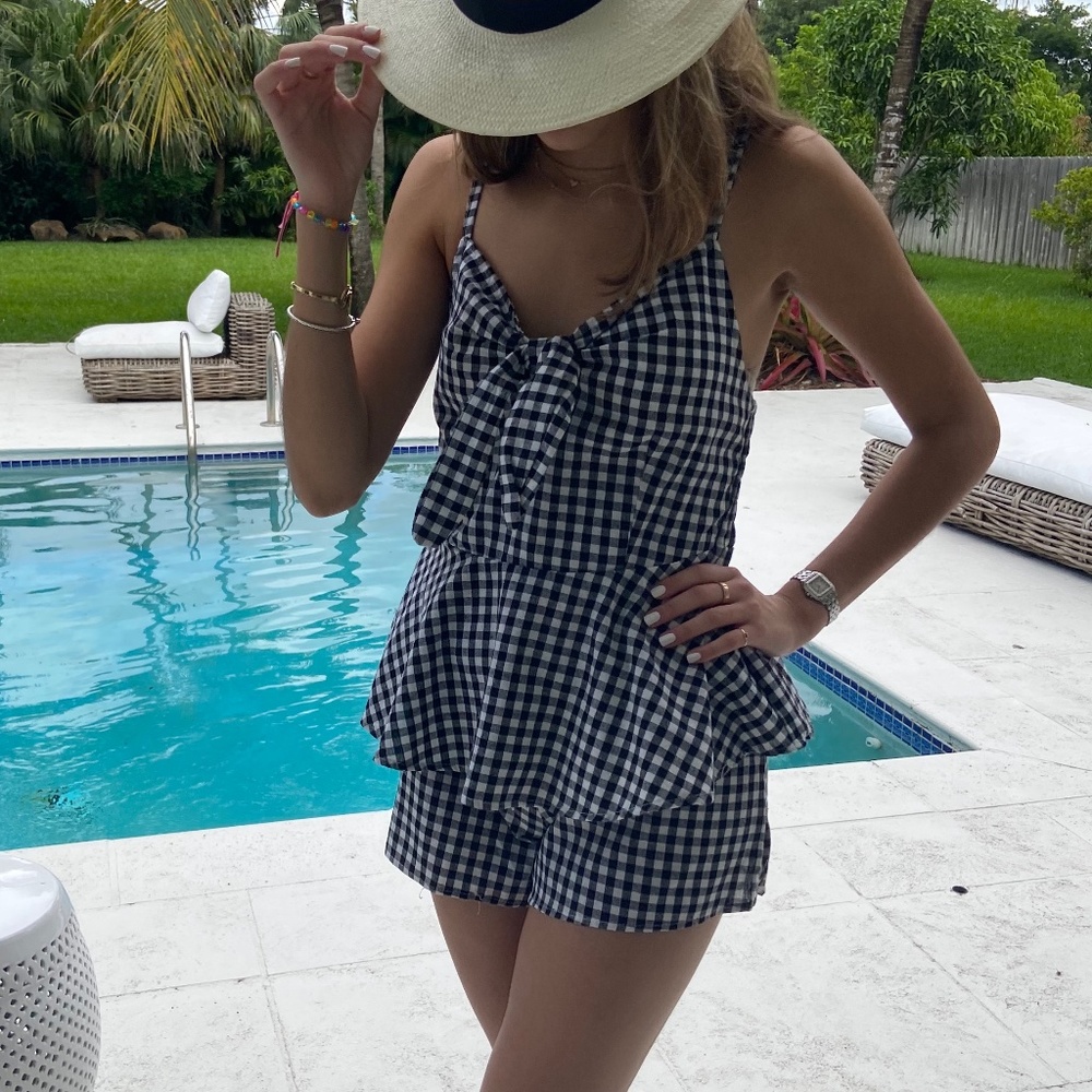 Two Piece Navy and White Gingham Set